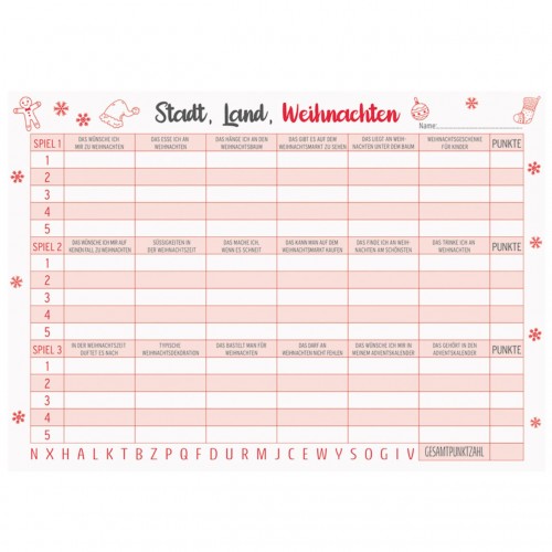 Spieleblock Stadt, Land, Weihnachten