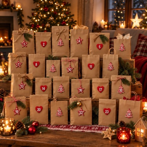 Weihnachtliche 3D-Adventszahlen aus Holz