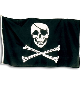 Mit einer Größe von 150 x 90 cm ist unsere Piratenflagge ein Hingucker für alle Junggesellenabschiede mit dem Motto <i>Wir haben die Braut / den Bräutigam</i> entführt. Shirtmotive mit diesem Spruch oder richtige Piratenkostüme gibt es natürlich auch bei uns.
