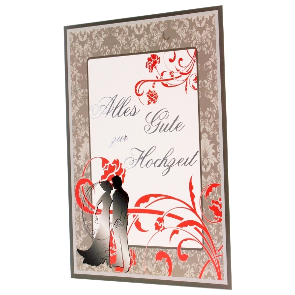 Hochzeitskarte mit Brautpaar und Pflanzendekor