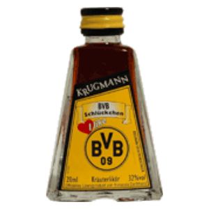 <i> Borussia Dortmund 09!!<br>Hundertausend Freunde, ein Verein<br>die Menschen im schwarz und gelben Ruhrgebiet<br>werden immer stolz an deiner Seite sein. </i><br><br><br><small>0,02l 32%vol Kräuterlikör</small>