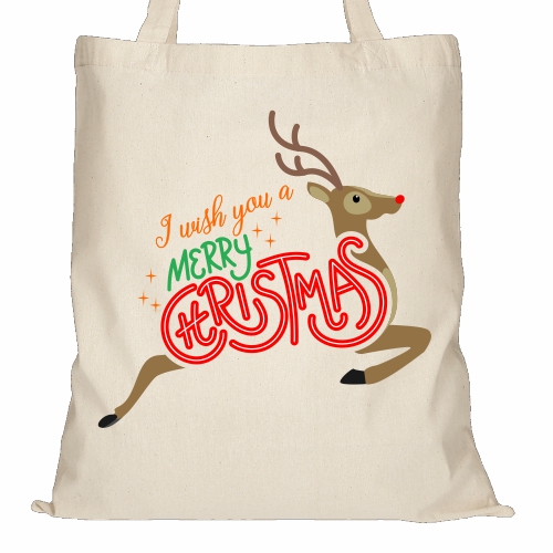 Baumwolltasche Merry Christmas Rentier Natur