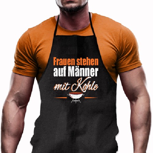 Grillsch�rze - M�nner mit Kohle