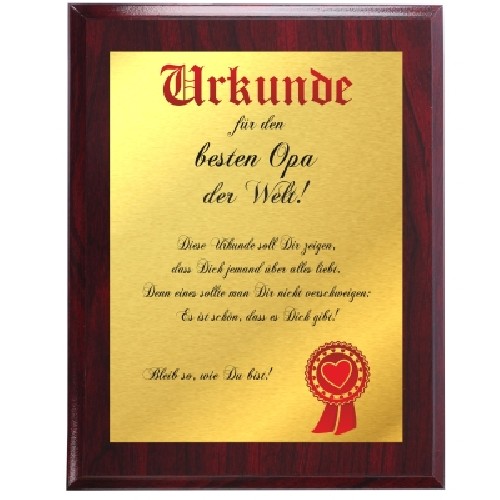 Urkunde f�r den besten Opa der Welt (Holzoptik)