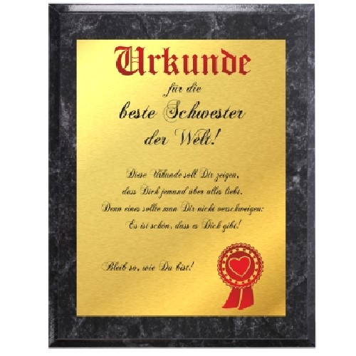 Urkunde f�r die beste Schwester der Welt (Marmoroptik)