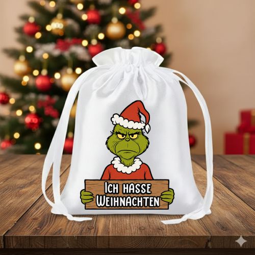 Edler Geschenkbeutel mit lustigem Grinch Motiv