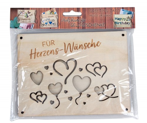 Holz-Geldschenkkarte: F�r Herzens-W�nsche