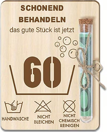 Geldgeschenk Holztafel Schonend behandeln 60