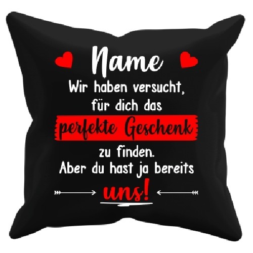Kissen Schwarz - Du hast ja bereits UNS mit roten Herzen