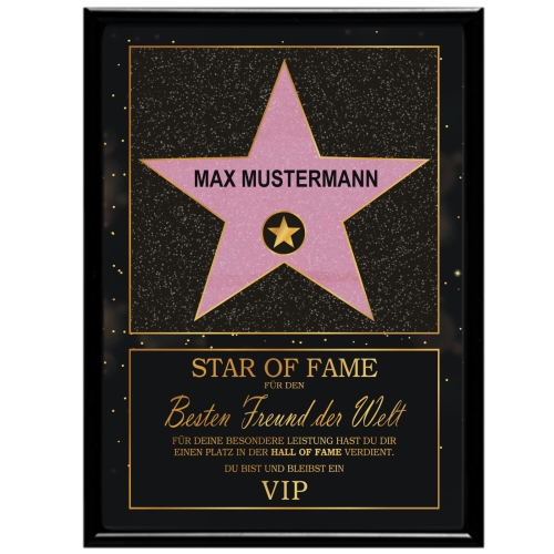 Individuelle Urkunde Star of Fame Bester FREUND inkl. Rahmen Schwarz