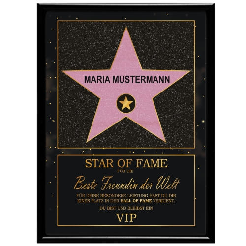 Individuelle Urkunde Star of Fame Beste FREUNDIN inkl. Rahmen Schwarz