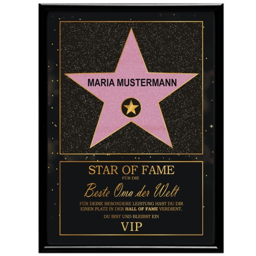 Individuelle Urkunde Star of Fame Beste OMA inkl. Rahmen Schwarz