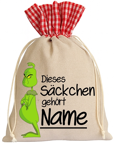Nikolauss�ckchen Weihnachts-Grinch aus Leinen mit Wunschnamen