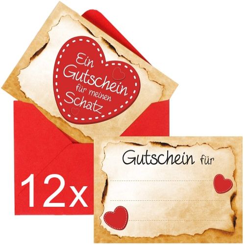 12er Fllset Blanko-Gutscheine fr meinen Schatz