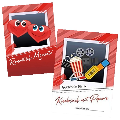 Romantischer Gutschein für einen Kinobesuch mit Popcorn