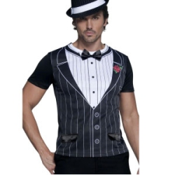 Das Gangster Outfit aus der Tüte. T-Shirt mit Fliege im edlen Mafiosi Look. <br>Material: 100% Polyester<br>