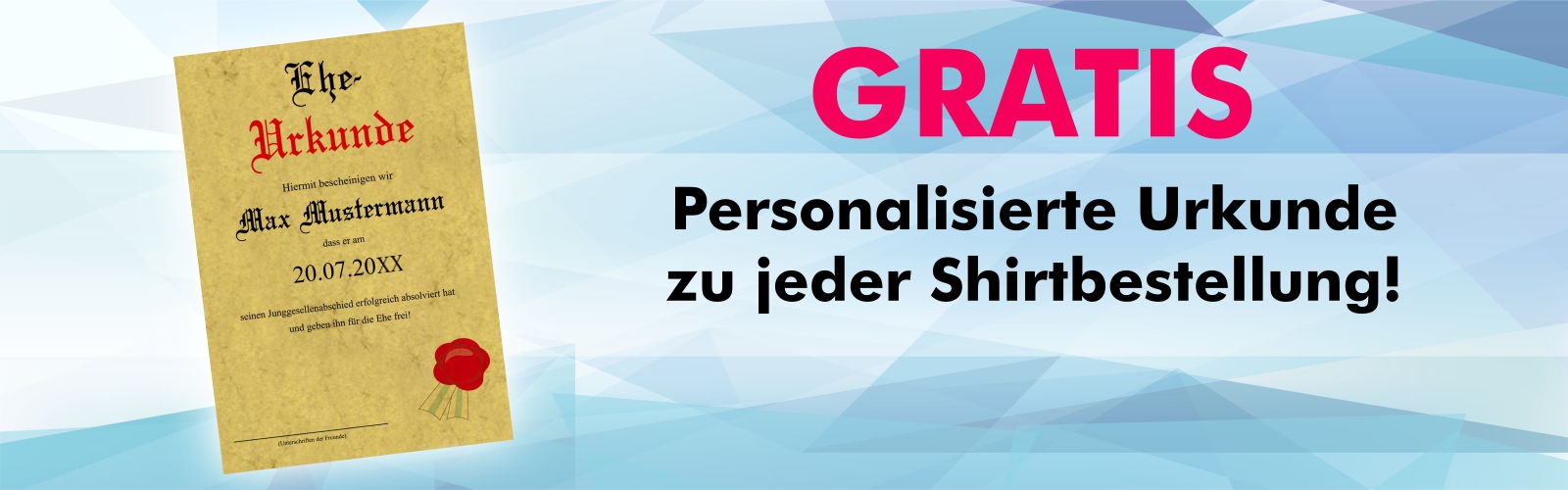 Gratis Urkunde f�r den Junggesellenabschied