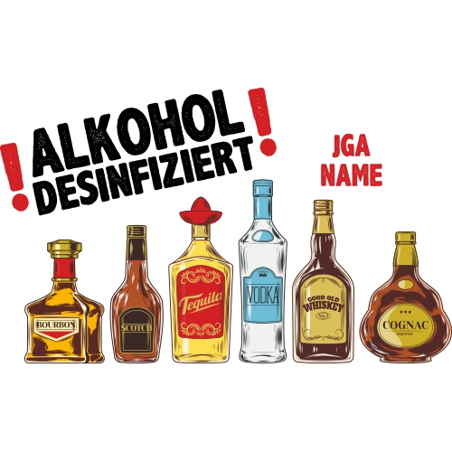Alkohol desinfiziert - Flaschenparade individualisiert